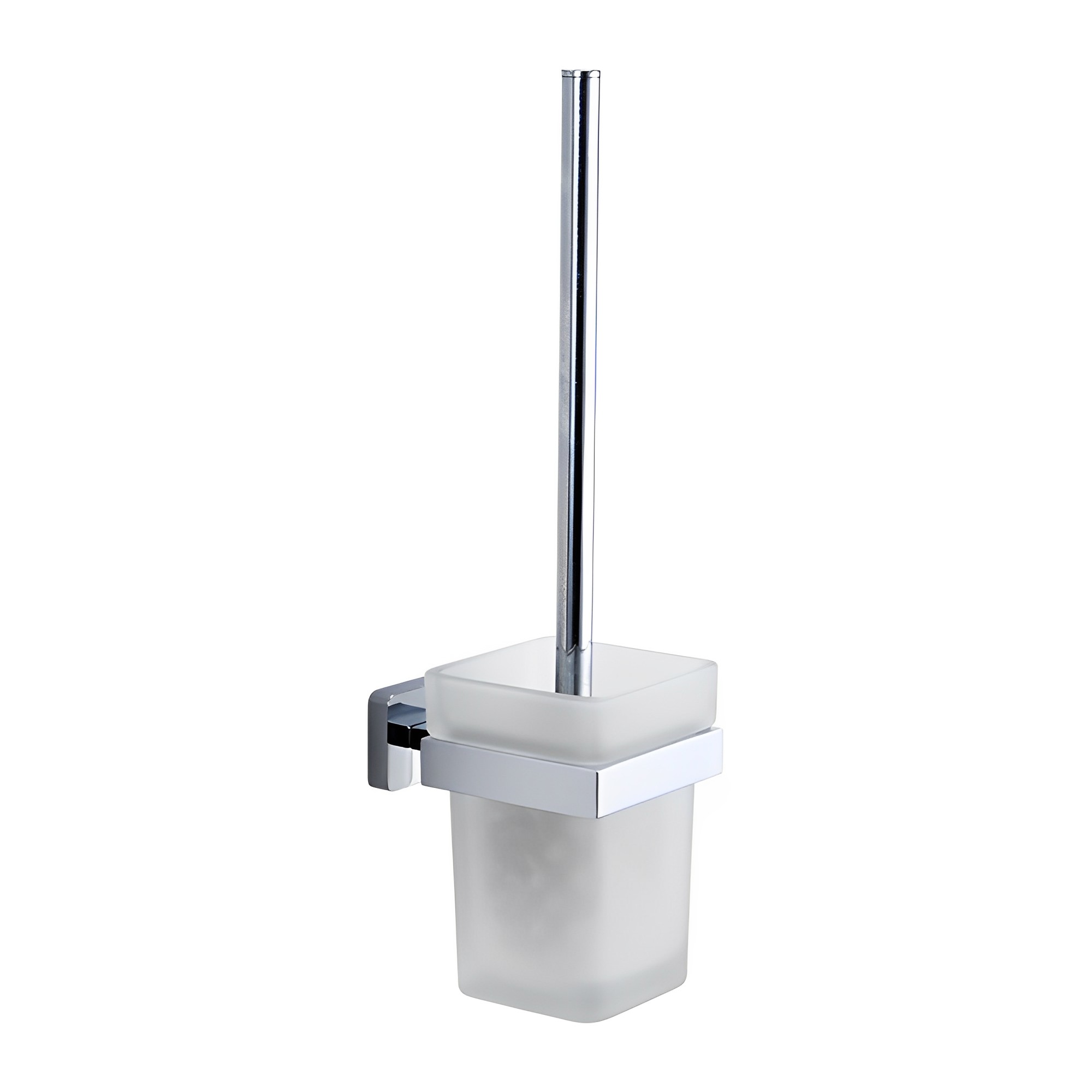 Suporte para escova de vaso sanitário OJ-G1119L cromado montado na parede com recipiente de vidro acessórios de banheiro de liga de zinco